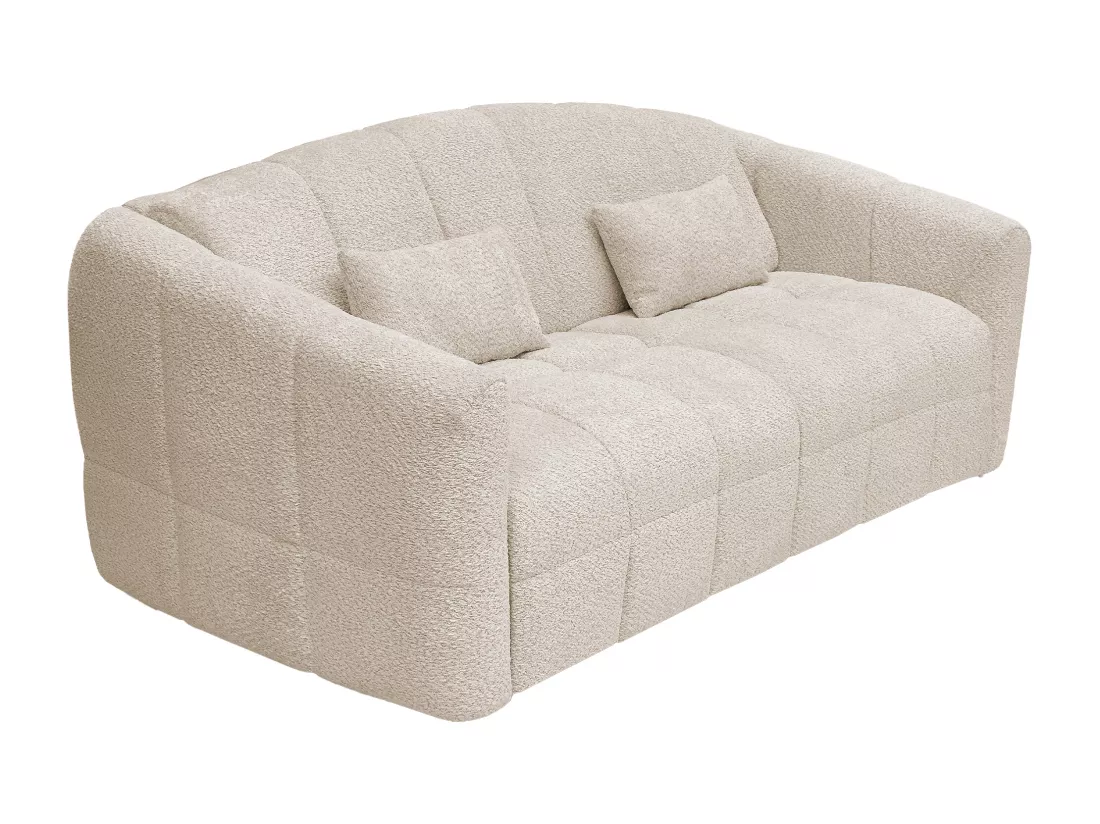 Canapé 3 places convertible express en tissu bouclette beige - Couchage 140 cm - Matelas 13 cm RETUNA II