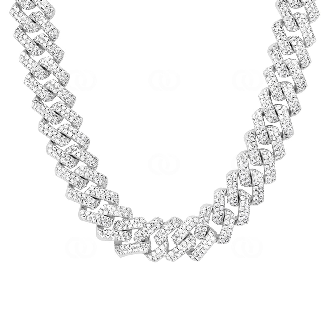 15mm Prong Cuban Link Panzerkette Weiss vergoldet mit Zirkonia