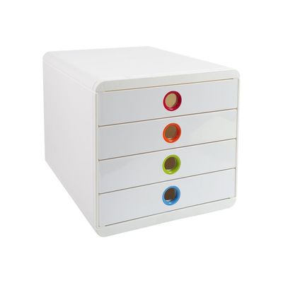 Exacompta PopBox - Module de classement 4 tiroirs - blanc/arlequin