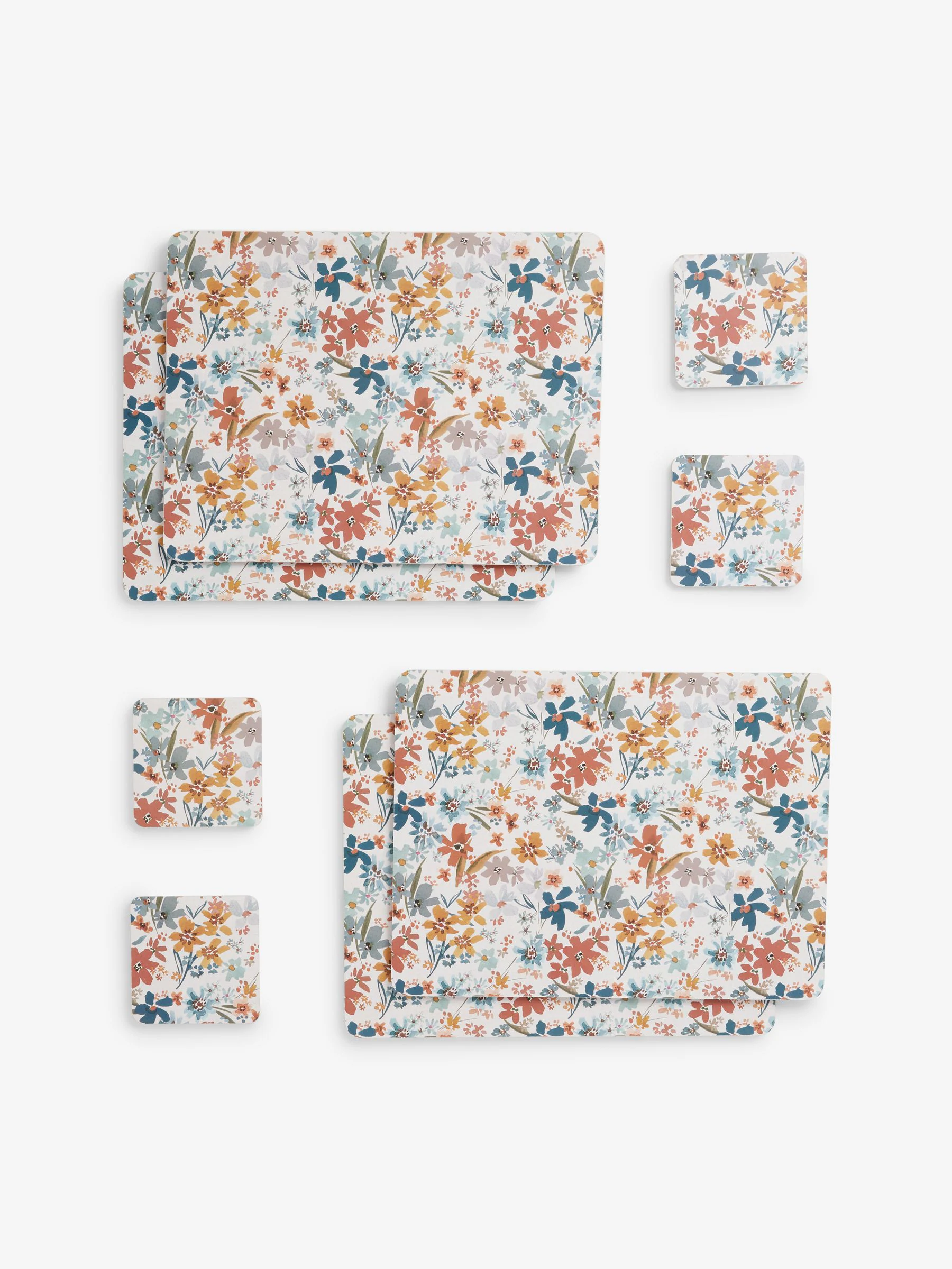Set van 4 Aubrie placemats en onderzetters met bloemenprint