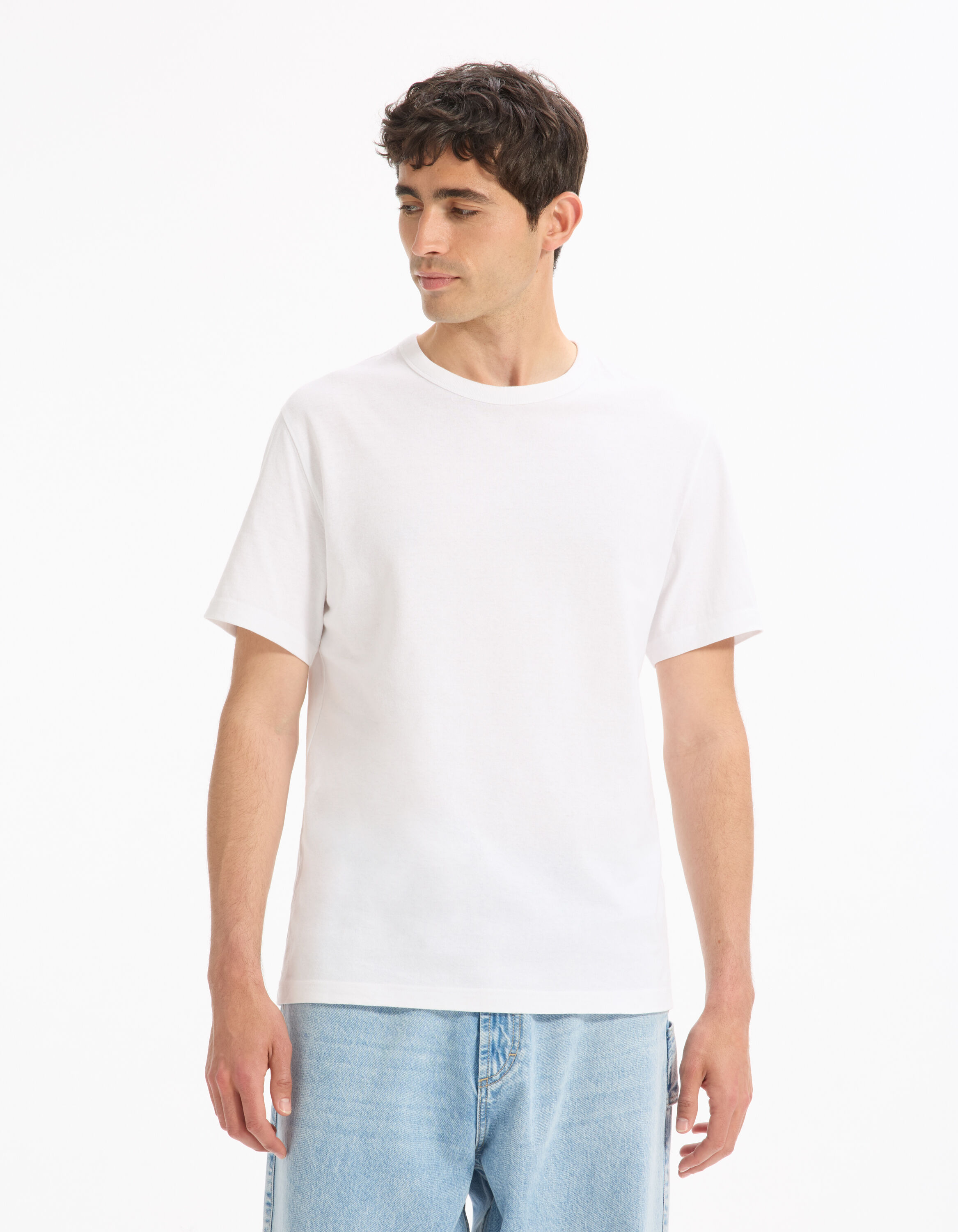 T-shirt boxy col rond 100% coton - blanc