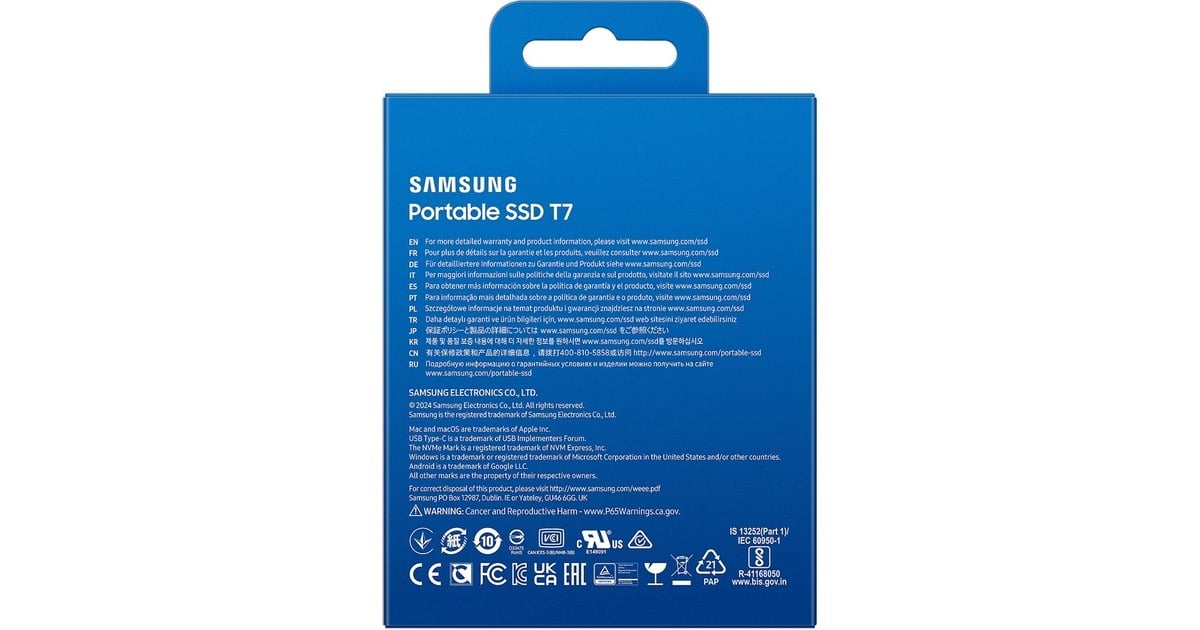 SAMSUNGPortable T7 4 TB externe SSD  (Grijs, MU-PC4T0T/WW, USB-C 3.2 (10 Gbit/s))