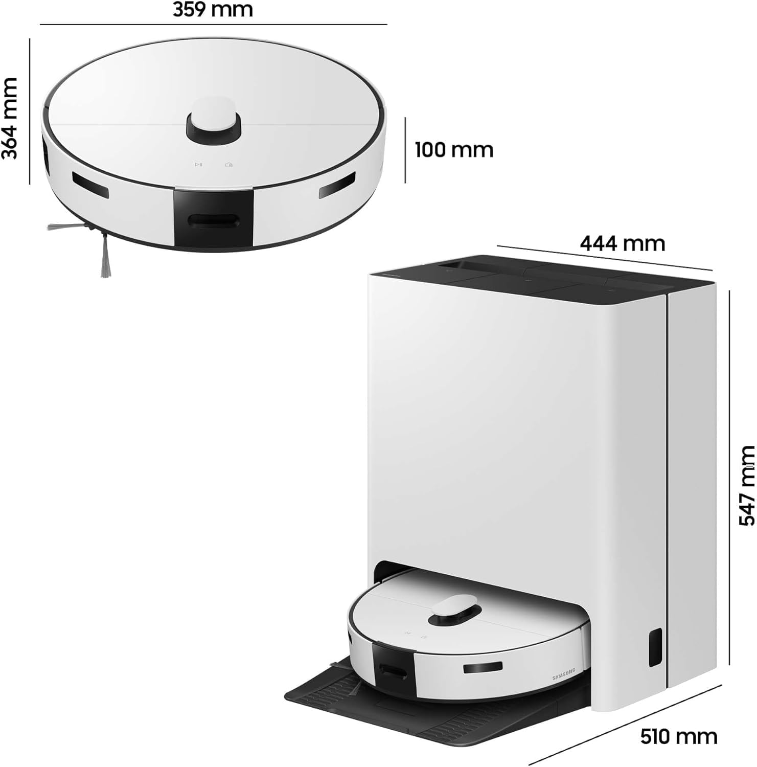 Samsung VR7MD96B14G/WD Bespoke Jet Bot Combo Steam Plus, Saugroboter mit Wischfunktion, 5 W Saugleistung, 0,25 l Staub / 0,1 l Wasser, Clean Station Steam Plus, AI Bodenerkennung, Satin Greige
