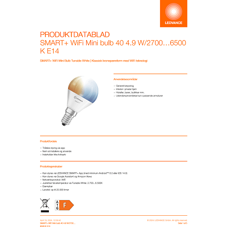 Ledvance smart+ kronepære 4,9W - dæmpbar