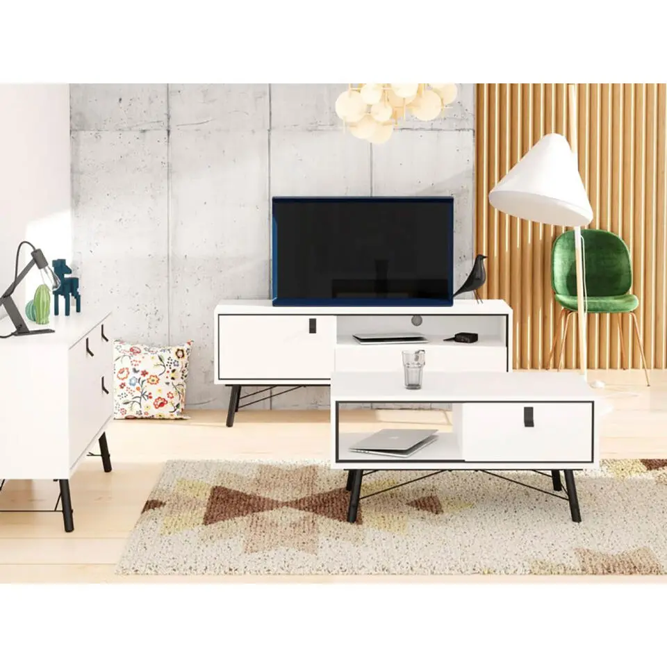 Hioshop Rye dressoir 1 deur- 2 lades mat wit