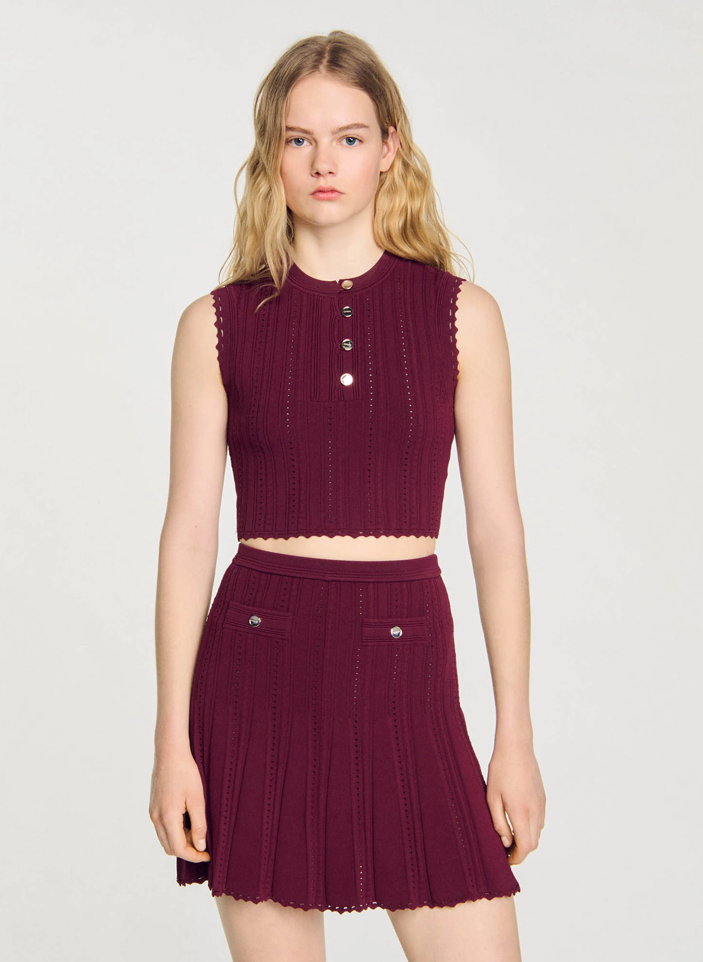 Top col rond en maille | Rouge
