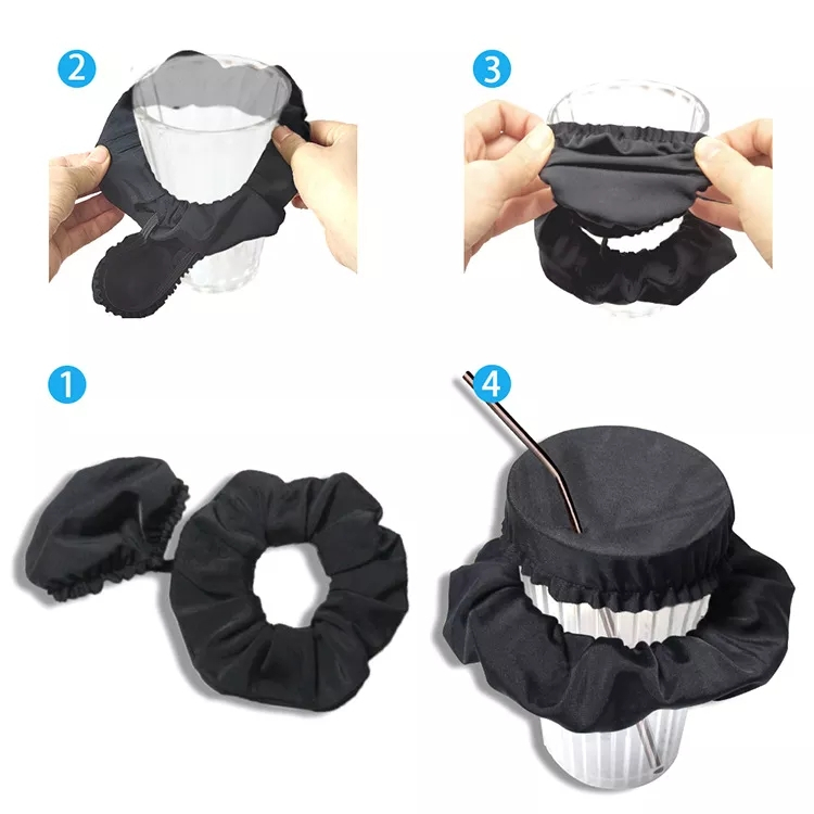 2in1 Anti-K.o. Tropfen Scrunchie Haargummi mit Getränke Becher Abdeckung für Festival / OpenAir / Partys - Schwarz