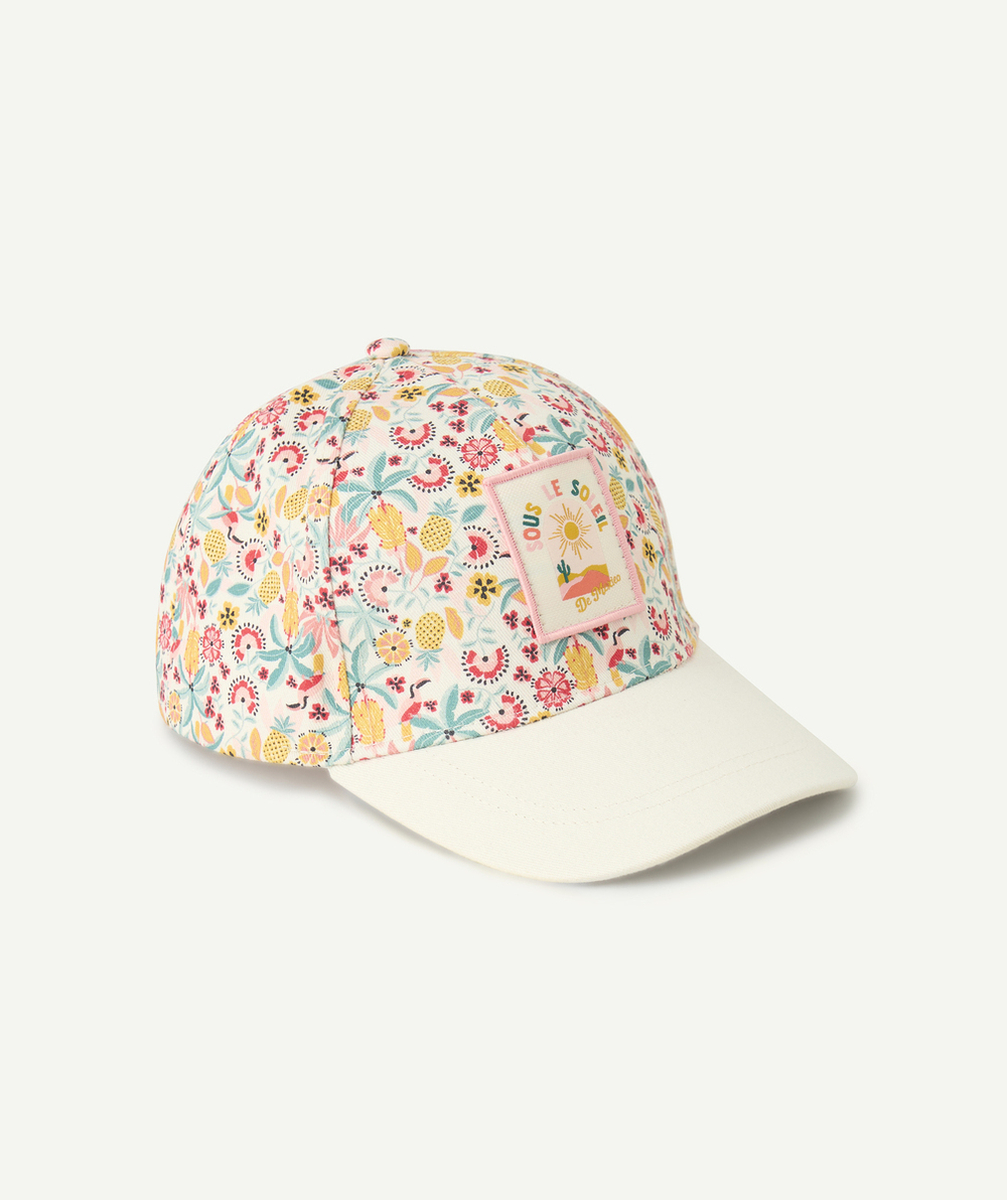 casquette fille blanche imprimé fleuris avec patch brodé sous le soleil