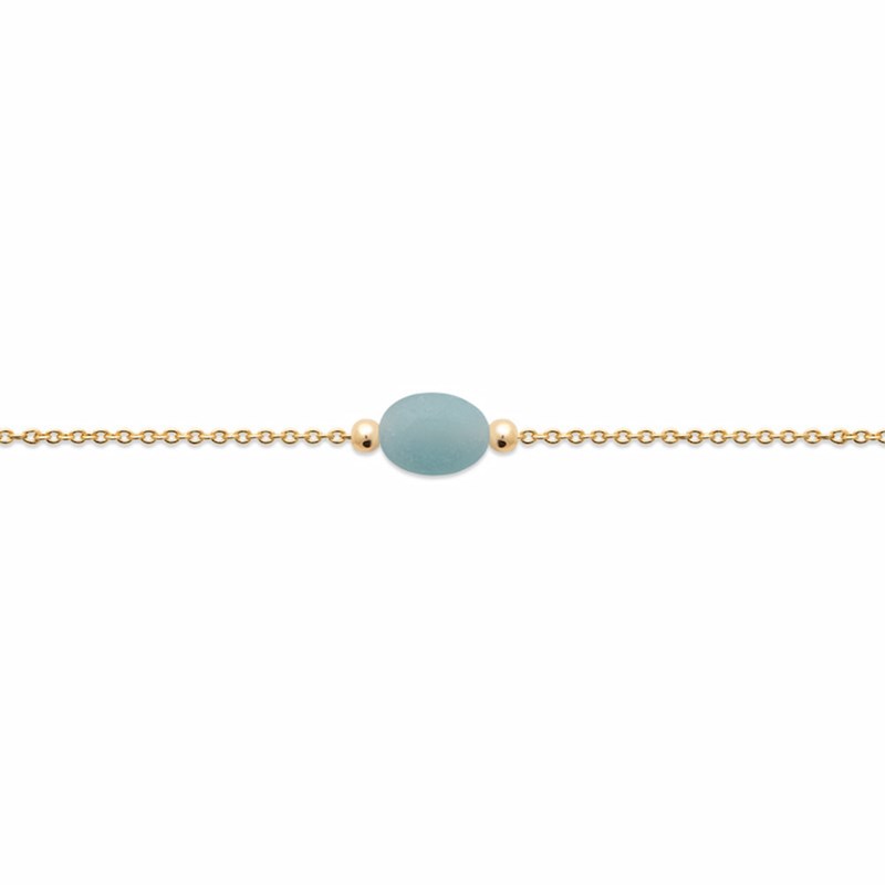 Bracelet Fin Amazonite Plaqué Or Pierre Precieuse Vert Bleu Aqua