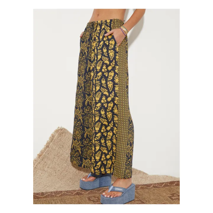 Boteh Pantalon Large Florimonde Patchwork | Bleu foncé