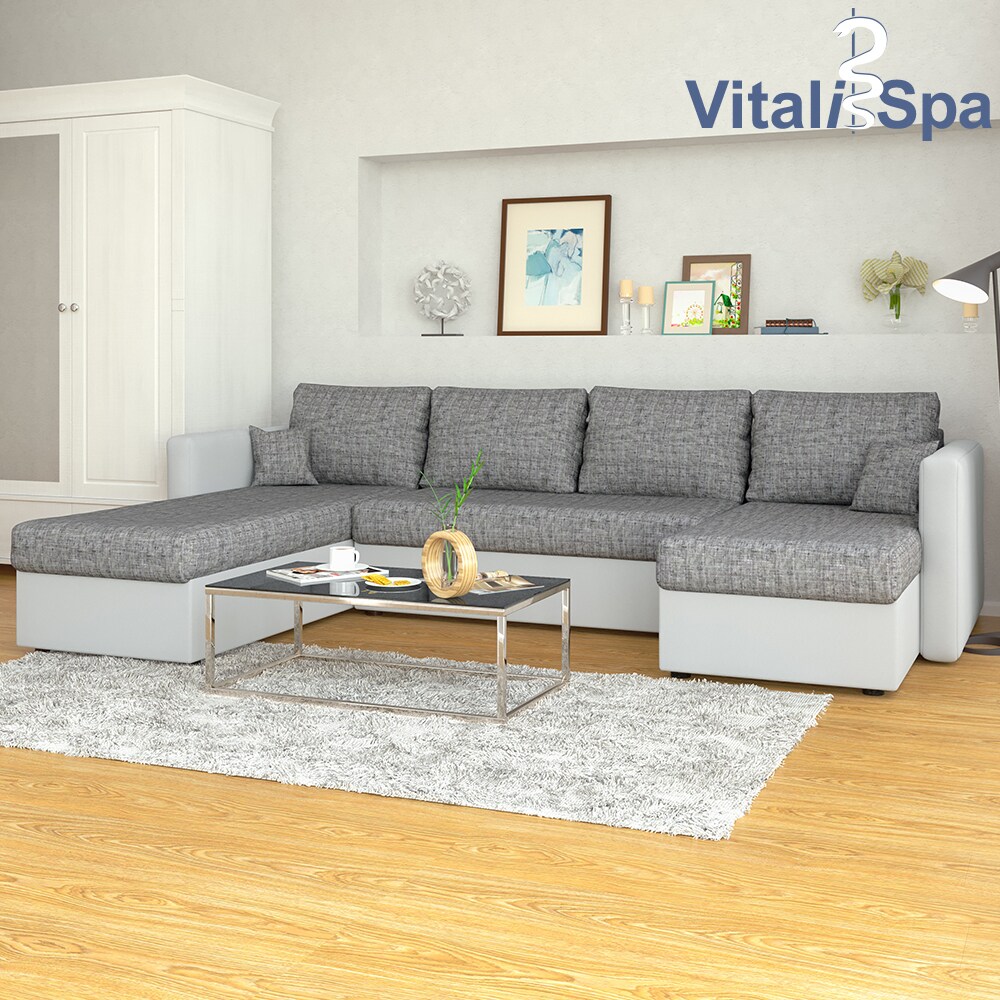 VICCO XXL Ecksofa mit Schlaffunktion Hellgrau - Couch Ecksofa Schlafsofa Taschenfederkern Polstereck