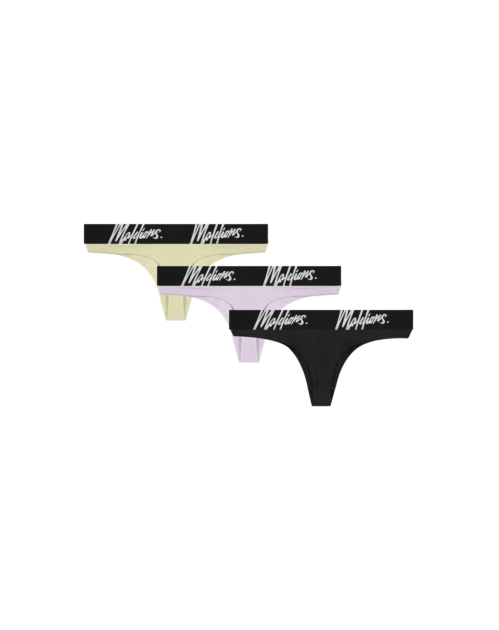 Malelions String 3-Pack Dames Zwart/Paars/Groen