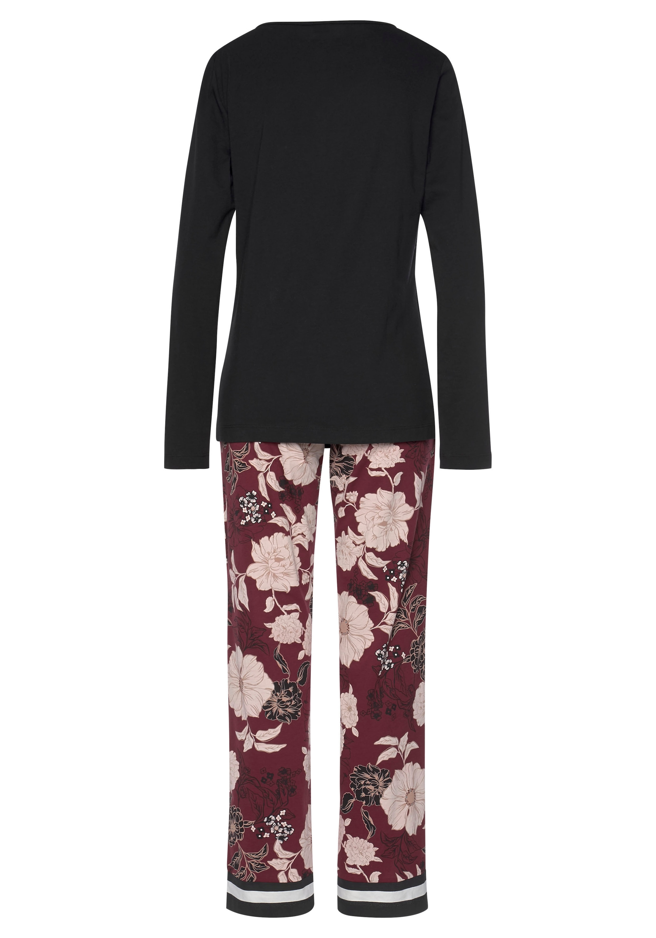 s.Oliver Pyjama 2 tlg., im Blumen-Dessin mit Streifen-Details