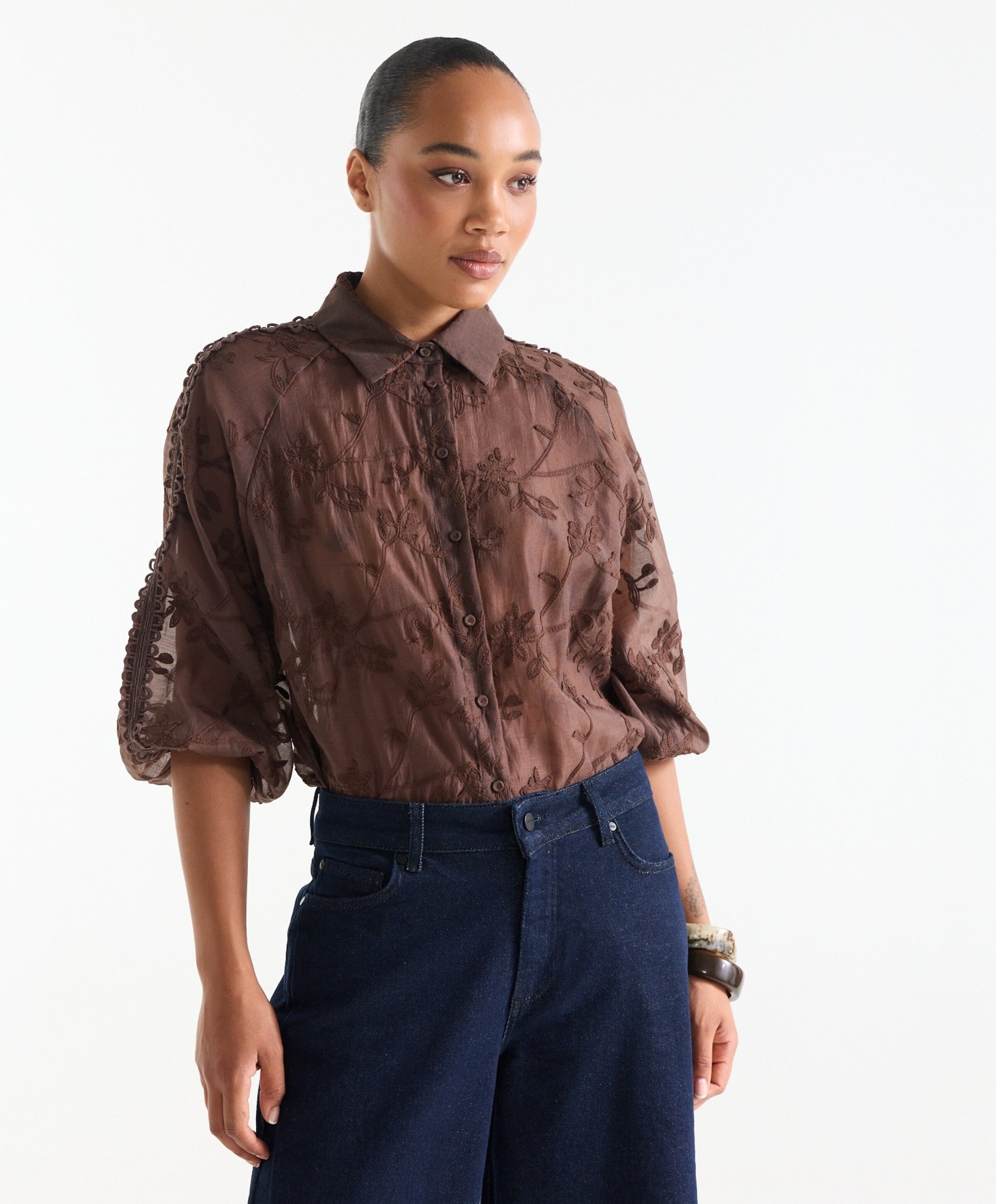 JANSEN Amsterdam Dames blouse bruin
