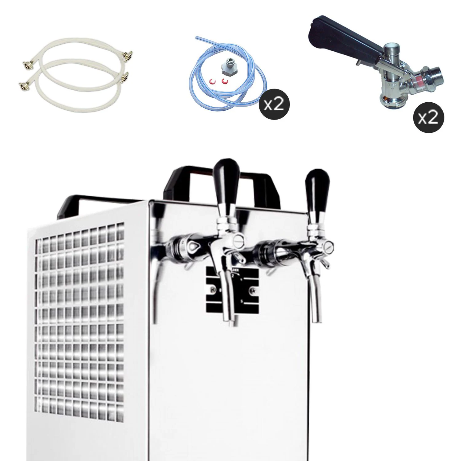 Komplett Set Zapfanlage Kontakt 40/K Bierzapfanlage 2-leitig Trockenkühlgerät aus Edelstahl, 50 Liter/h, mit Membranpumpe, Green Line, Zapfkopf:Kombi,Zapfkopf 2:Kombi