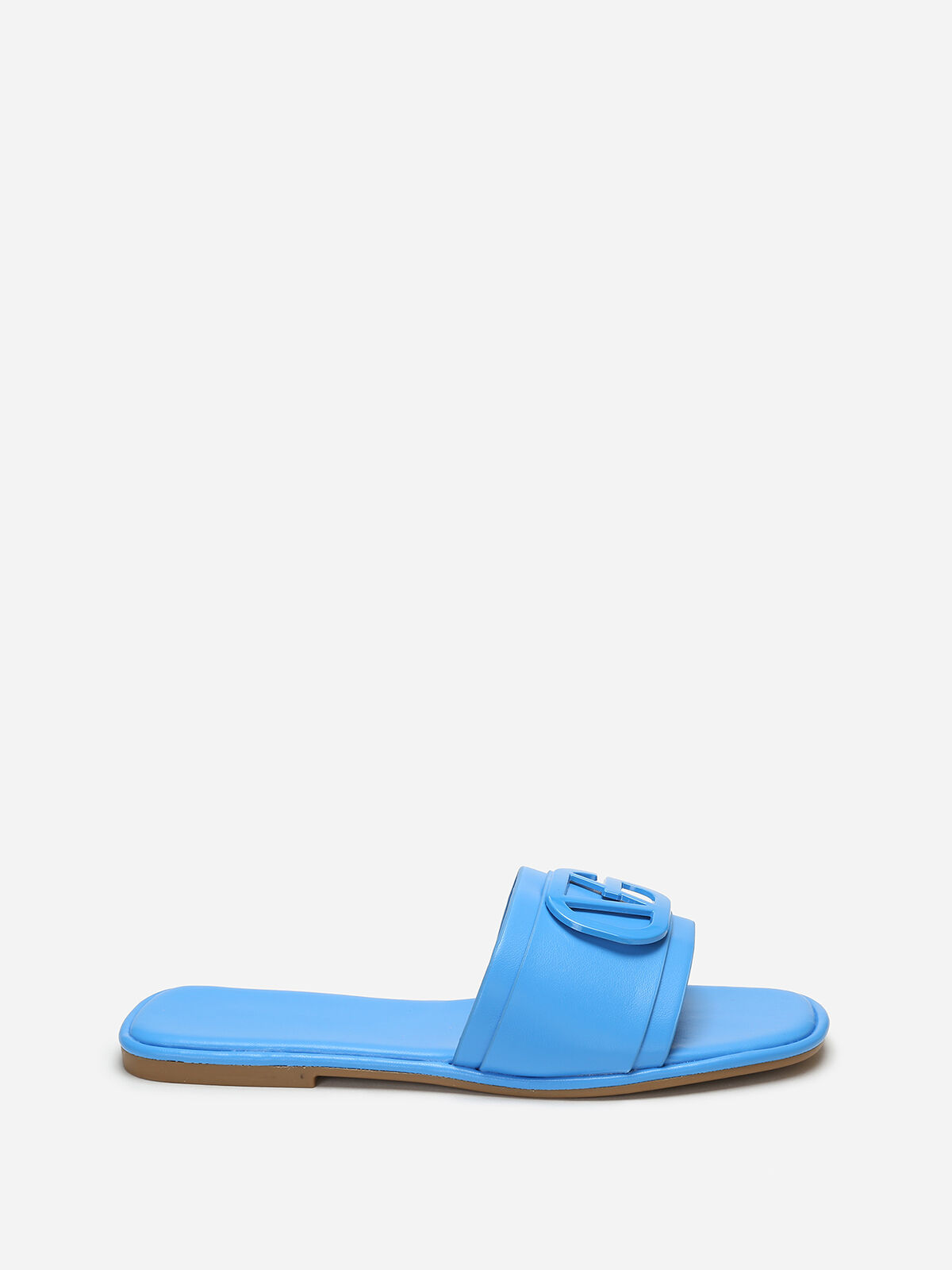 Mules carrées à boucle métallique- Bleu