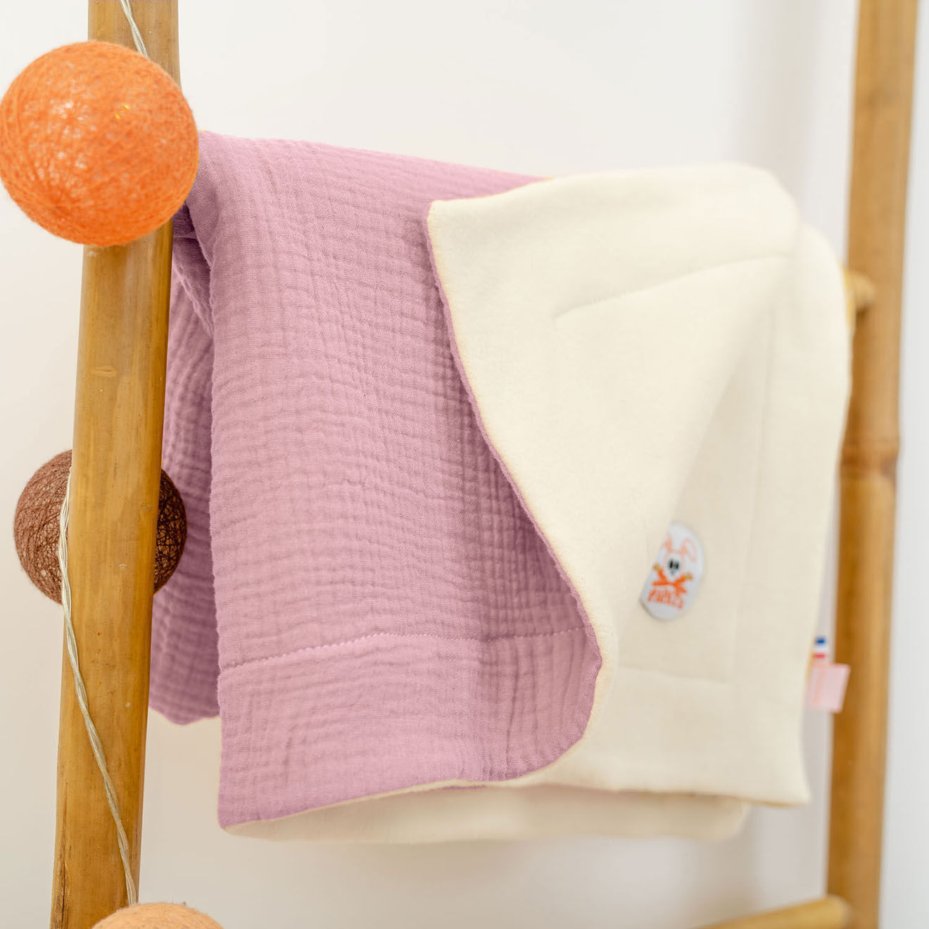 Papate Couverture en Coton Bio Rex blanc/rose - 70x95 cm