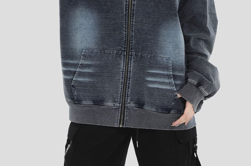INStudio - Gewassen denim jack met capuchon en rits