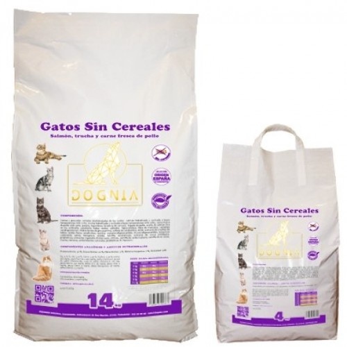 Ração para gatos adultos, sabor salmão, truta e frango.