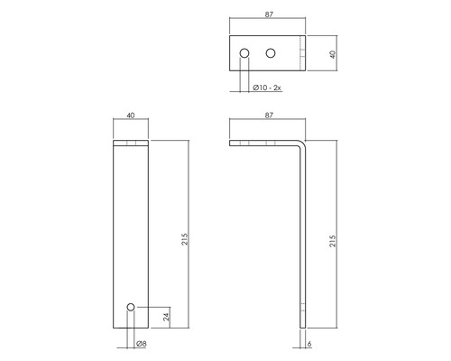 Plafondbeugel voor Intersteel schuifdeursysteem, matzwart, 5 stuks