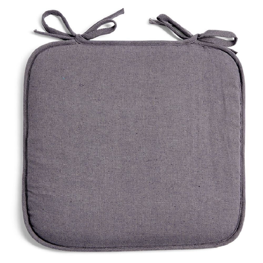 Galette de chaise carrée 38x36cm à nouettes polycoton gris