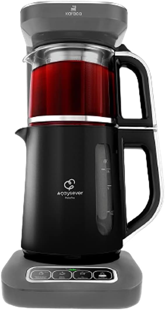 Karaca Caysever Robotea Pro 4-in-1 Sprechender Automatischer Teekocher & Caydanlik, Filterkaffeemaschine, Breiwassererwärmer und Wasserkocher Teemaschine, 2500W, Space Gray Türkische Teekanne