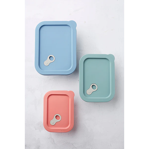 Boite rectangle en verre avec couvercle en silicone rose 320 ml Point