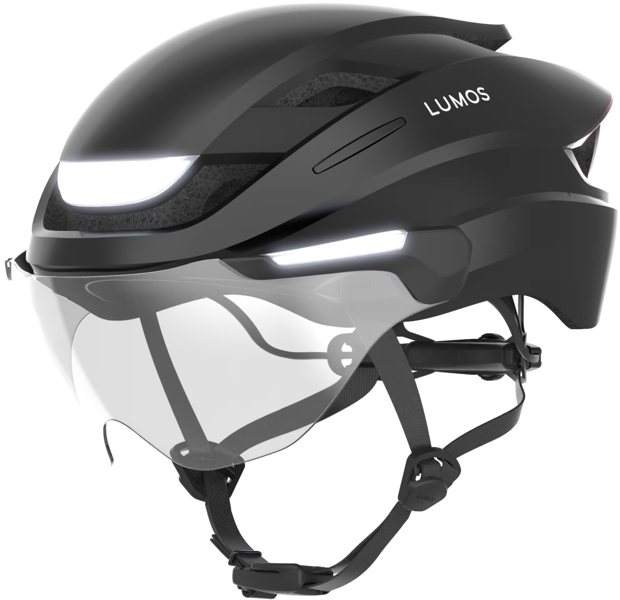 (Gr. M/L) Ultra E-Bike Verstellbarer Fahrrad Helm Velo Kopf Schutz mit Front- und Rücklicht / Blinkerfunktion / Visier - Schwarz