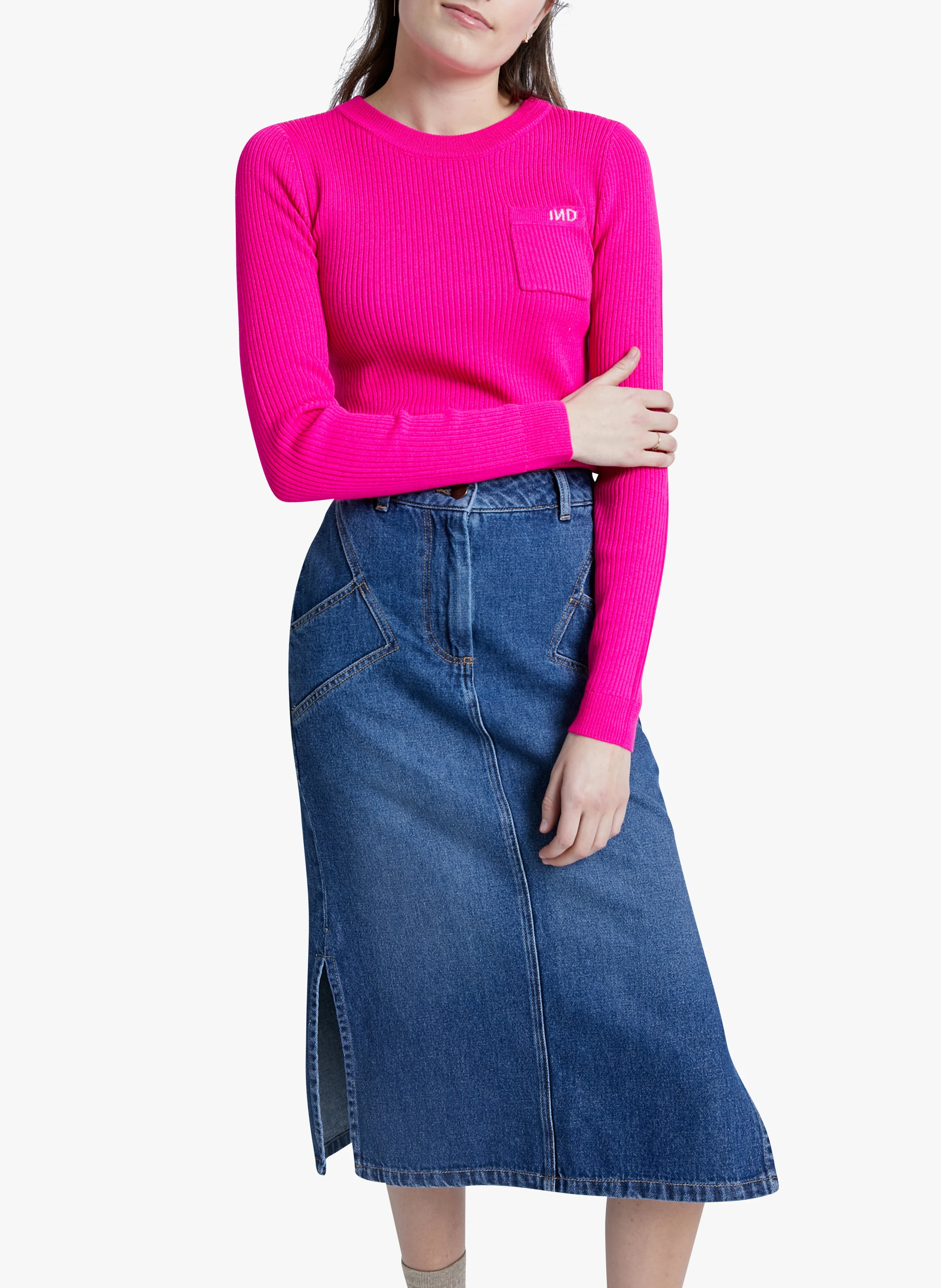 MARYLOU - Jupe mi-longue en jean| Bleu