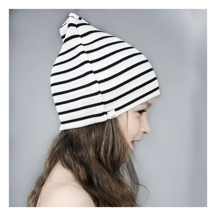 Minimalisma Bonnet Rayé en Soie Bambi | Bleu marine