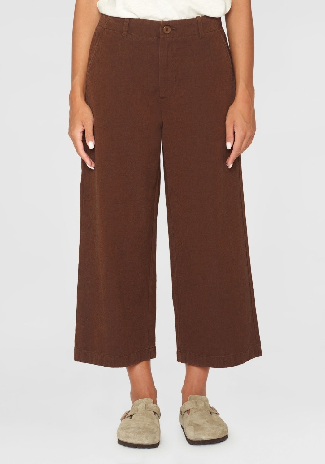 Knowledge Cotton Apparel Stoffhose Posey Wide Slub-Yarn Tiramisu