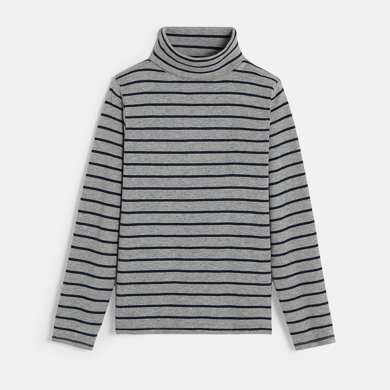 T-shirt col roulé rayé gris garçon
