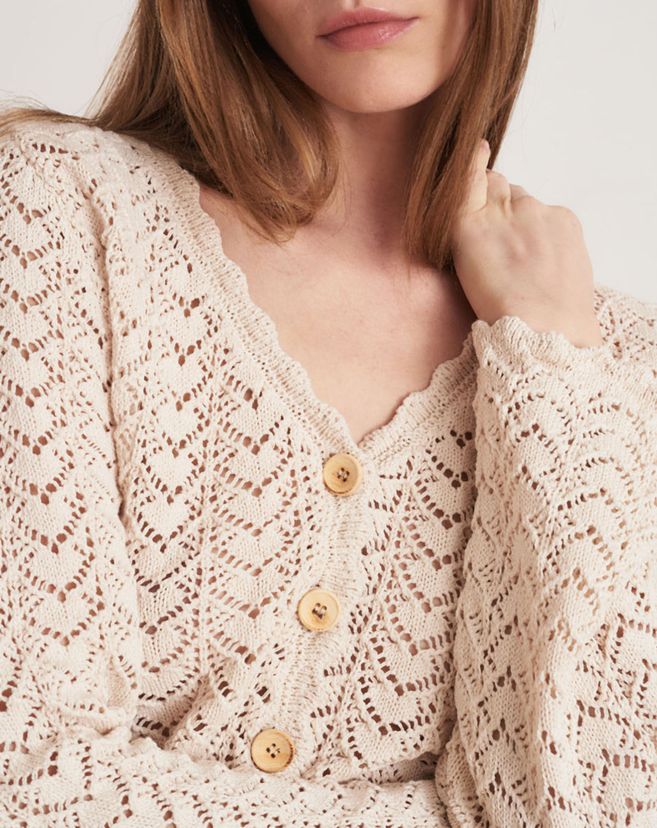 La Petite Francaise Gilet en crochet Brigitte écru
