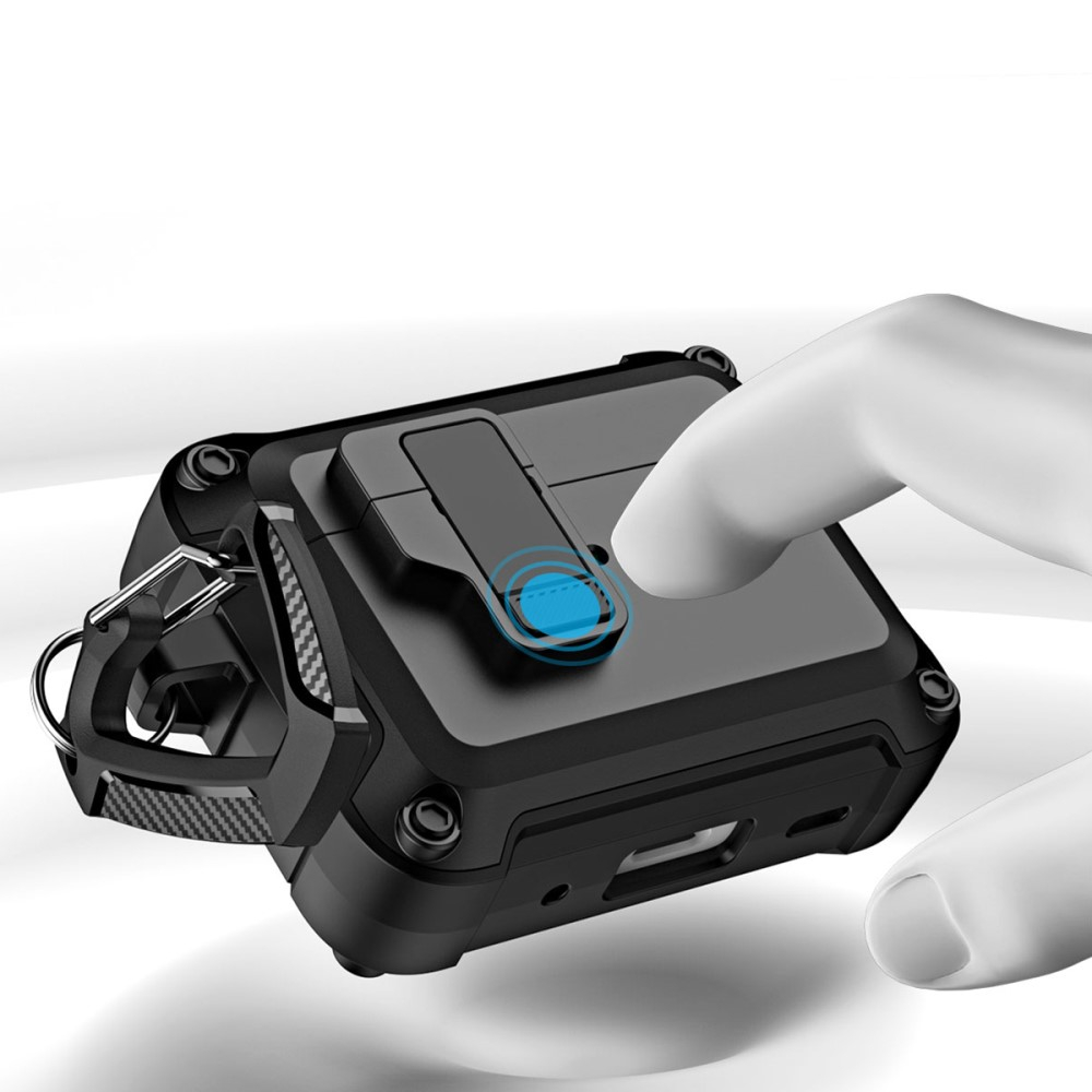 AirPods Pro 2 / AirPods Pro Hybrid Hardcase Schutzhülle mit Verschluss   Karabinerhaken - Schwarz / Blau