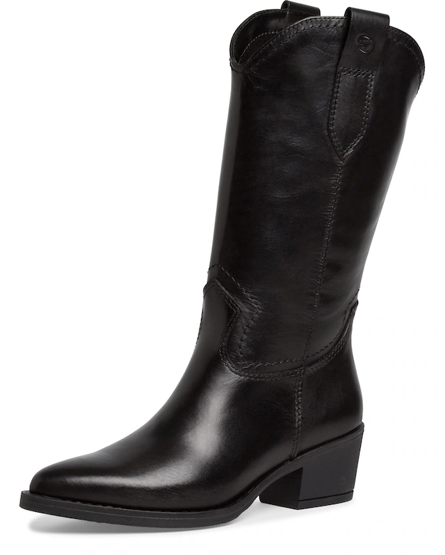 Tamaris Westernstiefel  , Blockabsatz, Langschaftstiefel mit Ziernähten, in spitzer Form