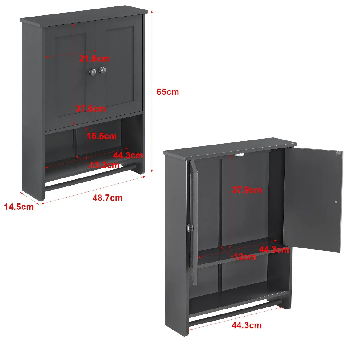 Helloshop26 Armoire de Salle de Bains 65 cm - Gris Foncé