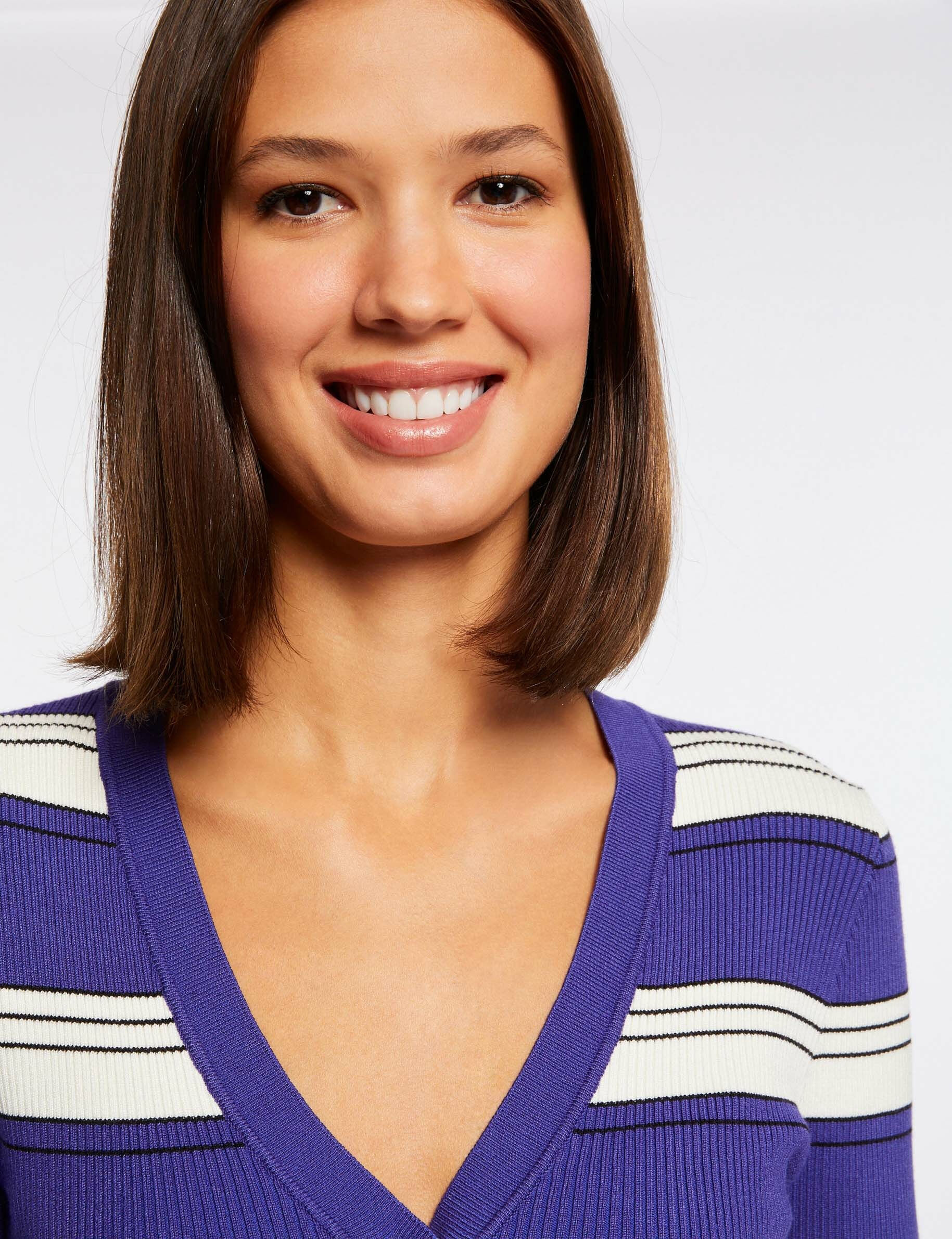 Pull manches longues à rayures violet femme - violet