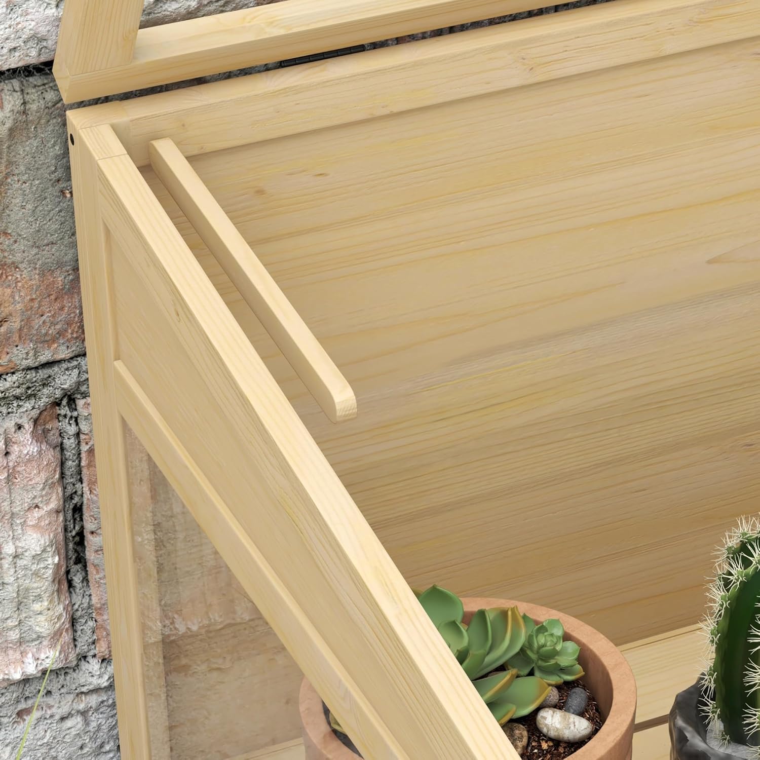 Outsunny Frühbeet aus Holz Gewächshaus 2-Stufiges Hochbeet mit Dachfenster, Doppeltür, Winddichtes Treibhaus, für Balkon, Garten, Natur, 103 x 61 x 103 cm