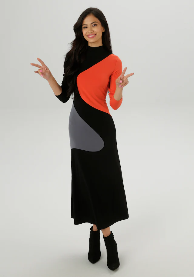 Aniston SELECTED Maxikleid mit asymmetrisch verlaufenden Farbeinsätze - NEUE KOLLEKTION