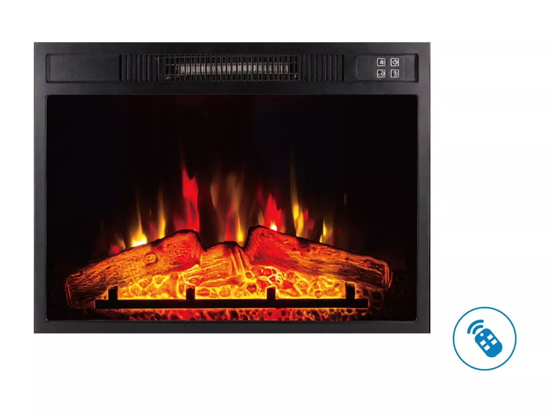 Cheminée électrique 2000W en verre trempé noir avec télécommande