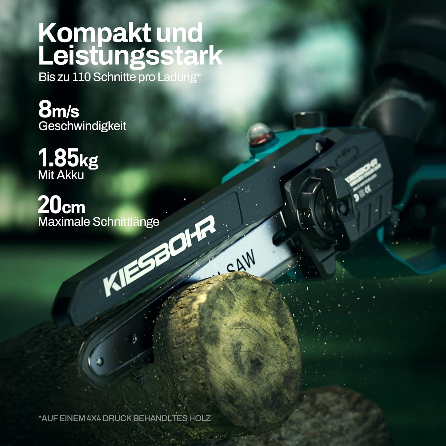 Akku-Kettensäge, 8 Zoll mini kettensäge mit Kettenschmiersystem(Lithium-Ionen 21V, Bürstenloser Elektromotor, 2 Akkus 4000mAh, 2 Ketten) Batteriebetrieben