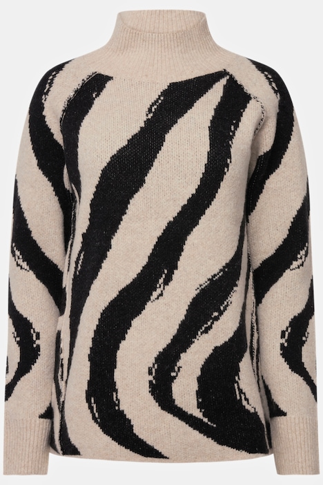 Pullover, Wellen Muster, Wollanteil, Stehkragen, Langarm