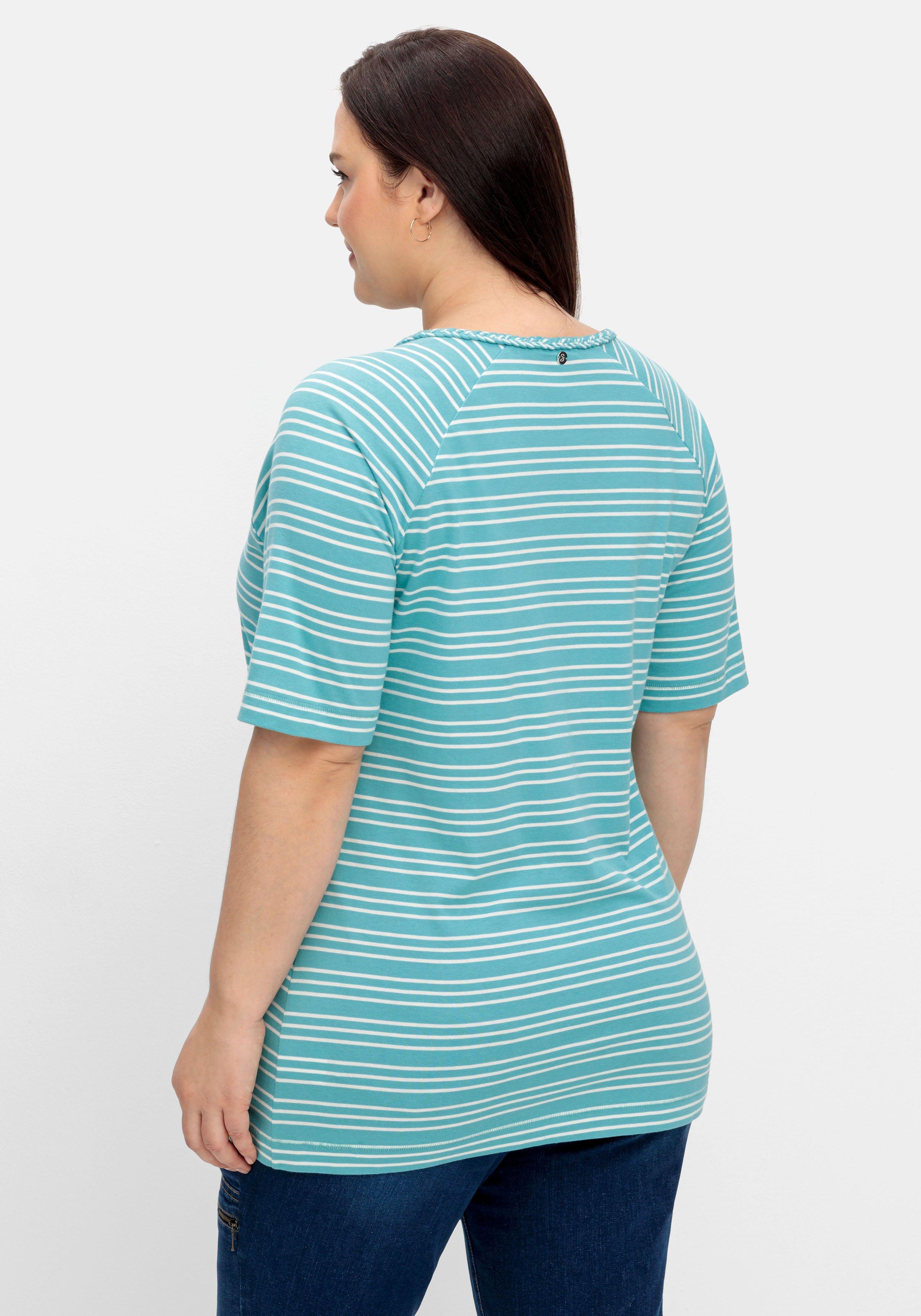 Ringelshirt mit Raglanärmeln und V-Ausschnitt