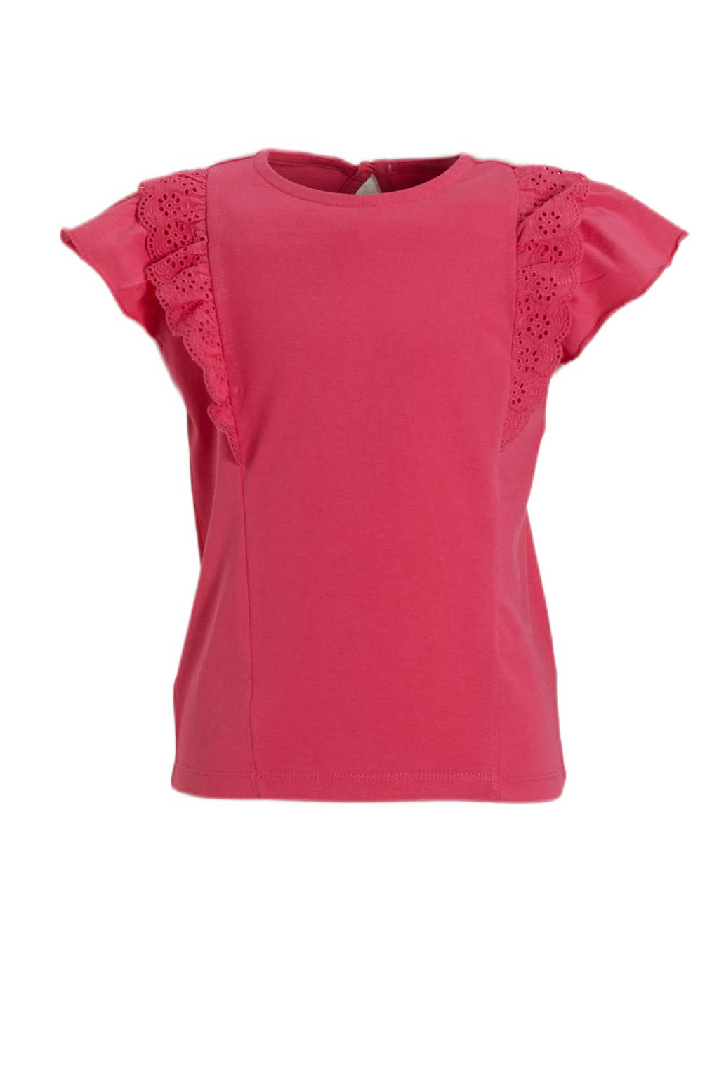 anytime T-shirt met broderie roze