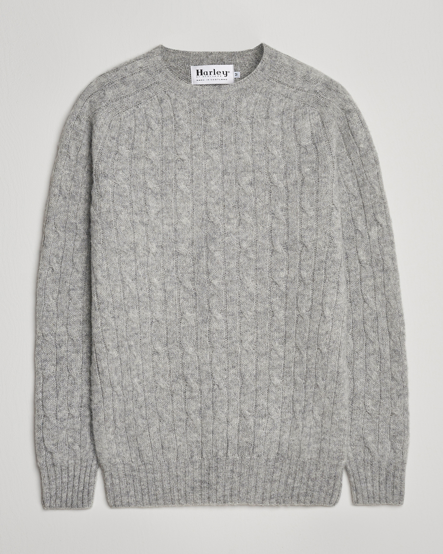 Harley Of Scotland Brushed Supersoft Lambswool Cable Silver