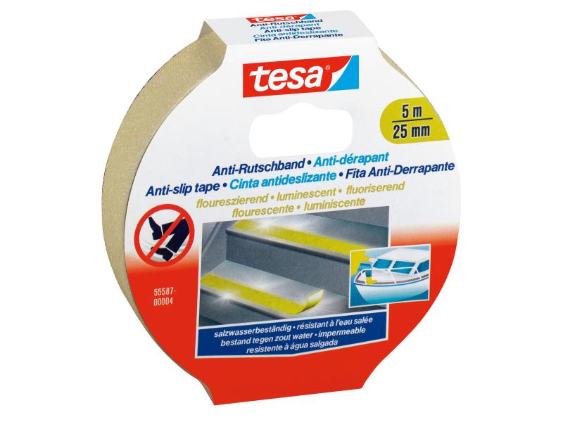tesa Anti-Rutschband 5 m x 25 mm fluoreszierend Anti-Rutschband, 25 mm x 5 m, transparent
