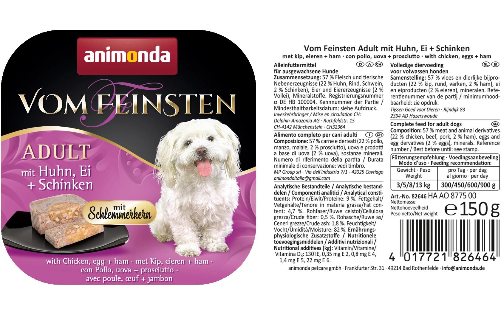 Nassfutter V.Feinsten Schlemmerkern Huhn/Schinken 22 x 150gNassfutter für erwachsene Hunde