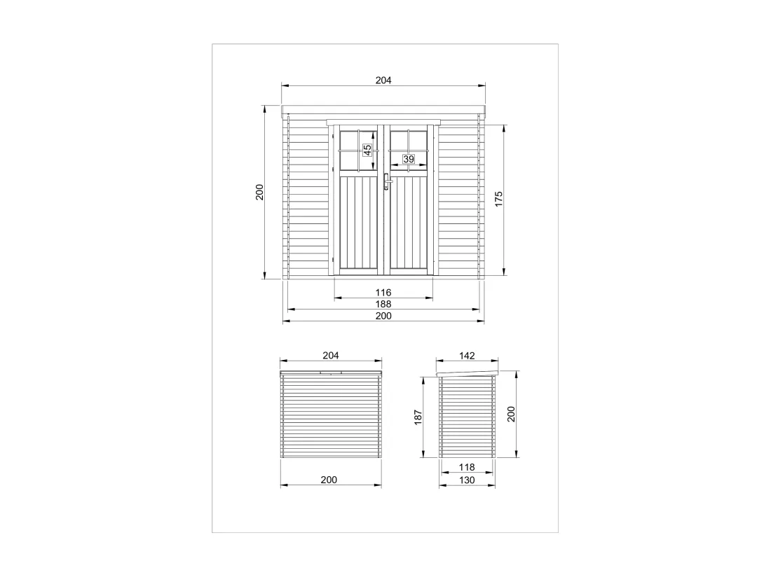 TIMBELA M311F Abri de jardin en bois, - porte verrouillable de haute qualité- l204xL142xH200cm/2.22m2