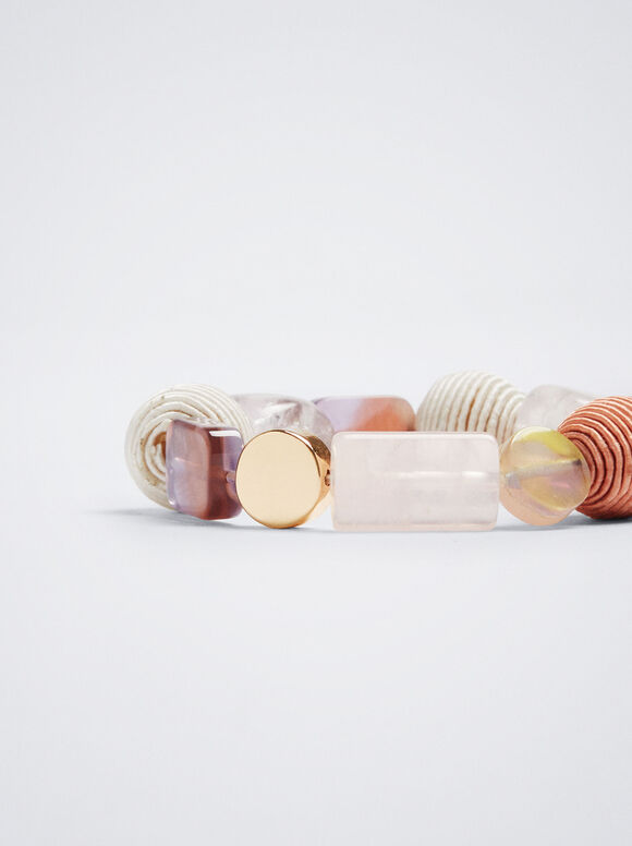 Pulseira elástica com pedra e resina - Multicolorida