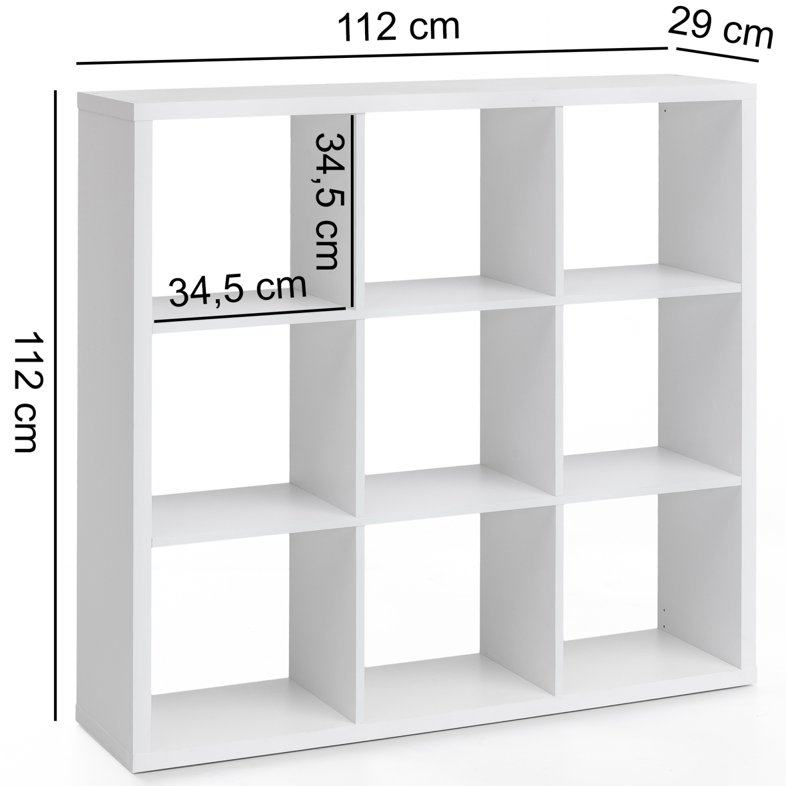 Standregal - weiß - 9 Fächer - 112x112 cm